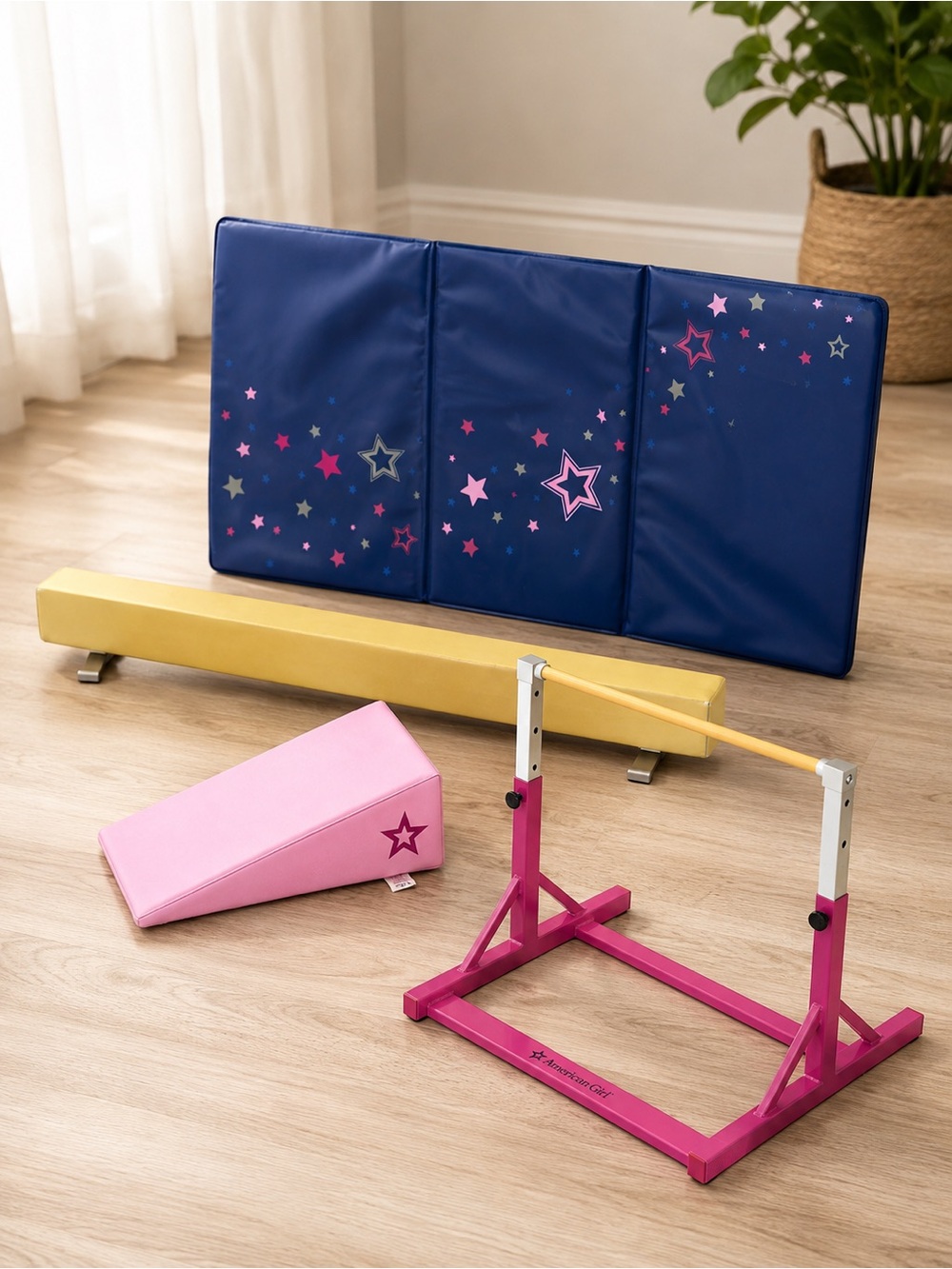 American Girl 4-Piece Gymnastics Play Set – Balance Beam, Bar, Mat & Wedge Ramp